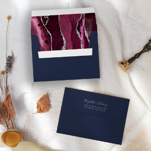 Enveloppe Moderne Burgundy Argent Agate Marine Mariage bleu