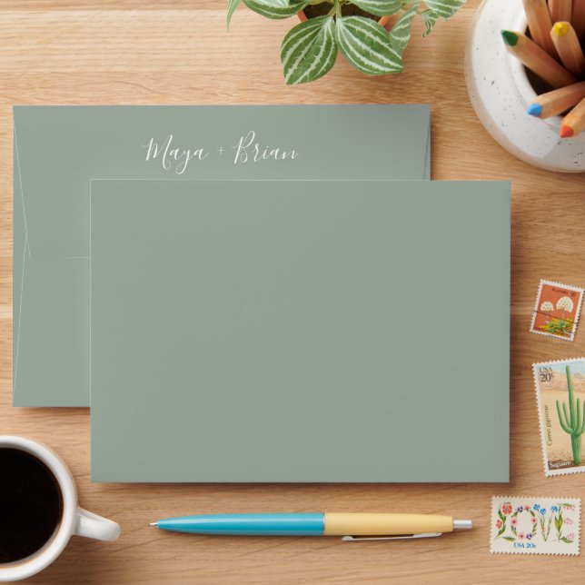 Enveloppe moderne de Faire-part de mariage verte S (Desk)
