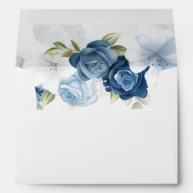 Enveloppe Moderne Dusty Blue Floral Retour Adresse Mariage (Dos (Bas))