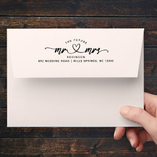 Enveloppe Moderne Elegant Future MR et MRS Coeurs Script