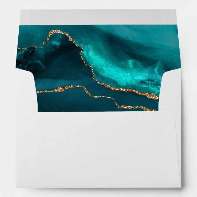 Enveloppe Moderne et élégant Turquoise Agate & Ruban Or (Dos (Bas))