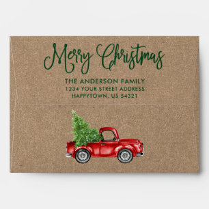 Enveloppe Moderne Fun Calliing Noël Camion Kraft Style