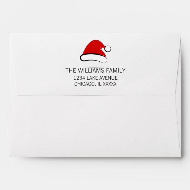 Enveloppe moderne Joyeux Noël Santa Hat A7 (Dos (Haut rabat))