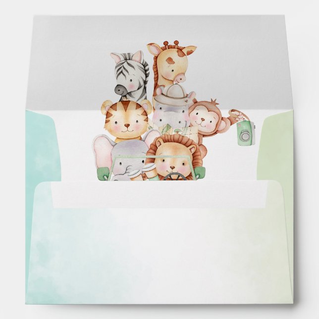 Enveloppe Moderne Jungle Animaux Verdure Safari Aquarelle (Dos (Bas))