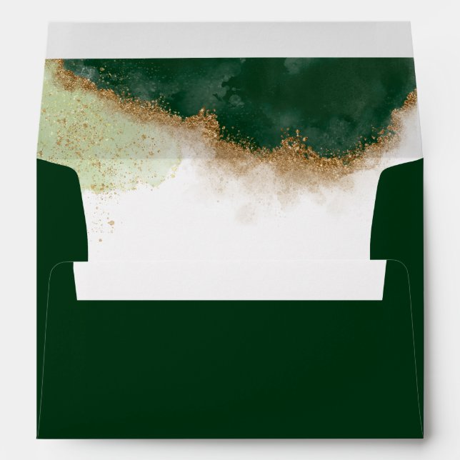 Enveloppe Moderne Luxe Agate Gold & Green Mariage (Dos (Bas))