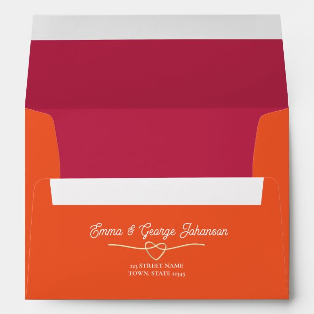 Enveloppe Moderne Mariage rose orange rétro (Dos (Bas))