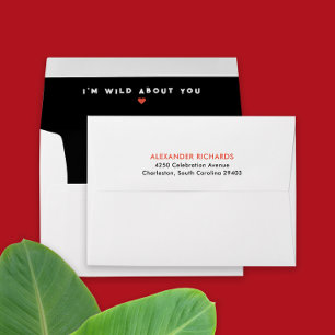 Enveloppe Moderne Noir Blanc Rouge Cœur Fou de Toi Typo