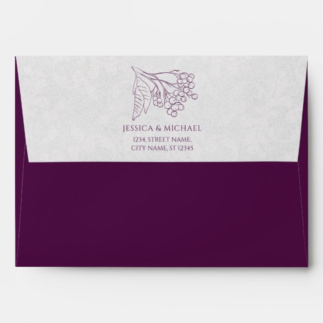 Enveloppe Moderne Plum Argent Grey Botanique Mariage élégant (Dos (Haut rabat))