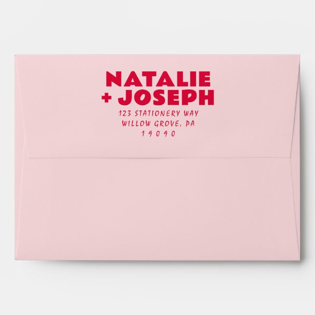 Enveloppe Moderne rose rouge gras rétro brillant Mariage fun (Dos (Haut rabat))