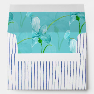Enveloppe Moderne Turquoise bleu Iris Floral Aquarelle Art