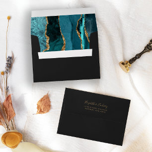 Enveloppe Moderne Turquoise Or Agate Mariage foncé