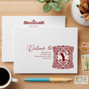Enveloppe moderne Y initiale Red Damask