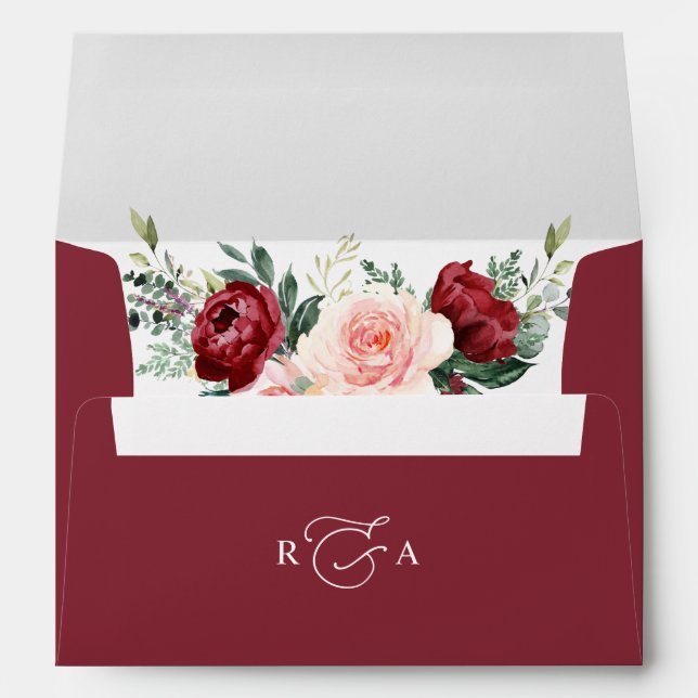 Enveloppe Monogram Burgundy Vin Floral Adresse de retour 5x7 (Dos (Bas))