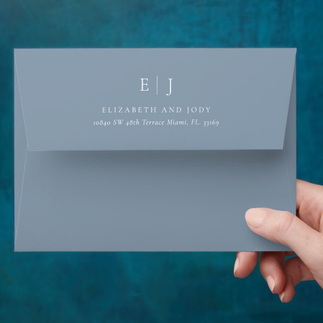 Enveloppe Monogram Dusty Blue Wedding (Hand)