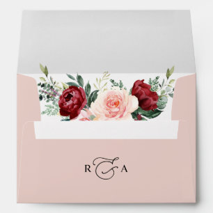 Enveloppe Monogram Dusty Rose Floral avec adresse de retour 