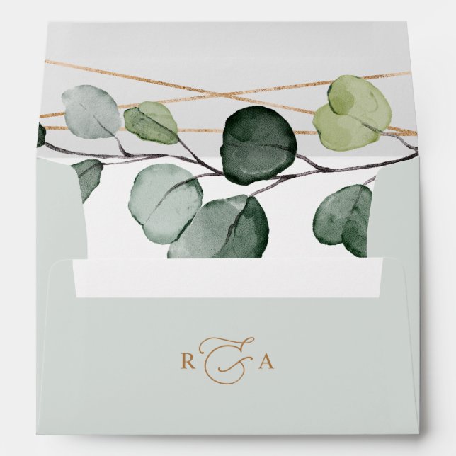 Enveloppe Monogram Eucalyptus Greenery Gold Adresse de retou (Dos (Bas))