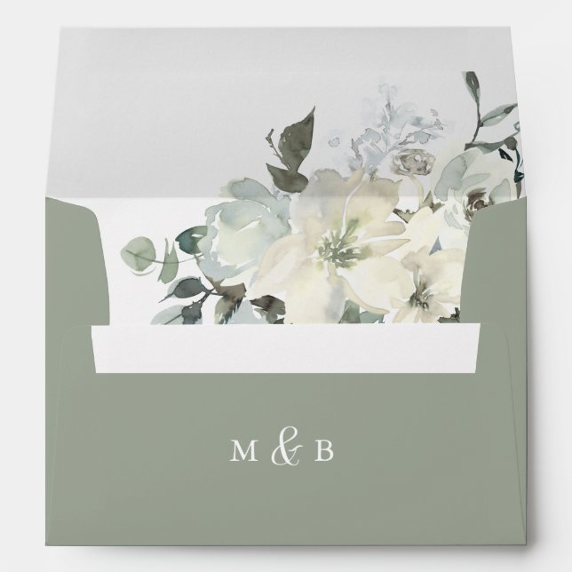 Enveloppe Monogram ivoire Sage Floral Retour Adresse Envelop (Dos (Bas))