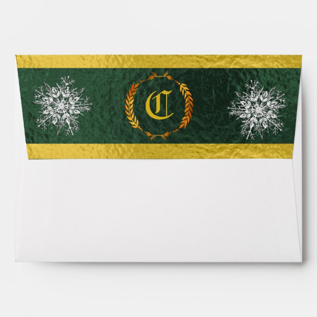 Enveloppe Monogram & Snowflake - Green/Gold (Dos (Haut rabat))