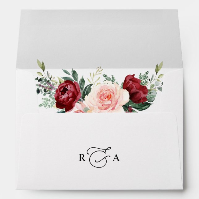 Enveloppe Monogram White Burgundy Floral Adresse de retour 5 (Dos (Bas))