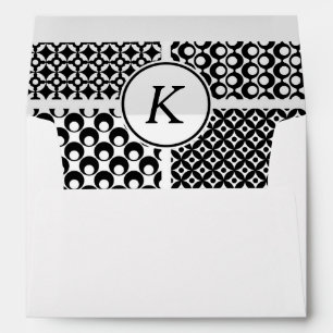 Enveloppe Monogramme à motif rétro noir et blanc