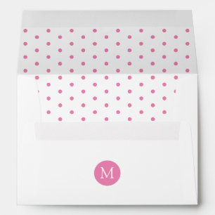 Enveloppe Monogramme à points de polka rose et blanc