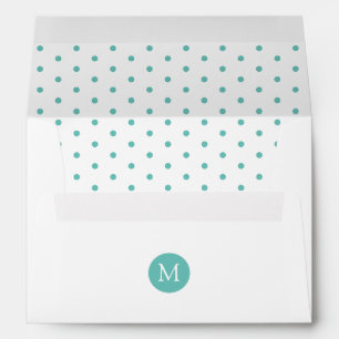 Enveloppe Monogramme à points polka Turquoise et blanc