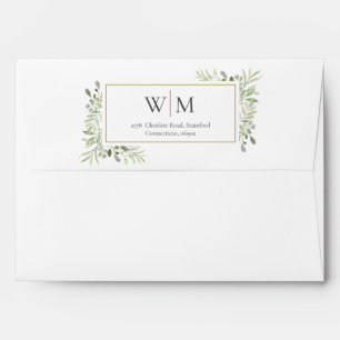 Enveloppe Monogramme Aquarelle Verdure Adresse de retour