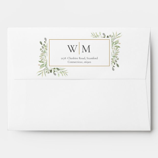 Enveloppe Monogramme Aquarelle Verdure Adresse de retour (Dos (Haut rabat))