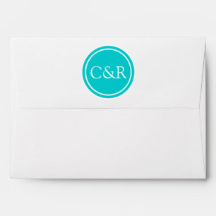 Enveloppe Monogramme Blanche, Profondément Turquoi