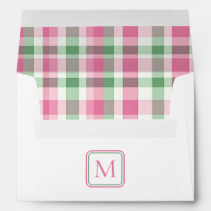 Enveloppe Monogramme carreaux rose et vert Prépa