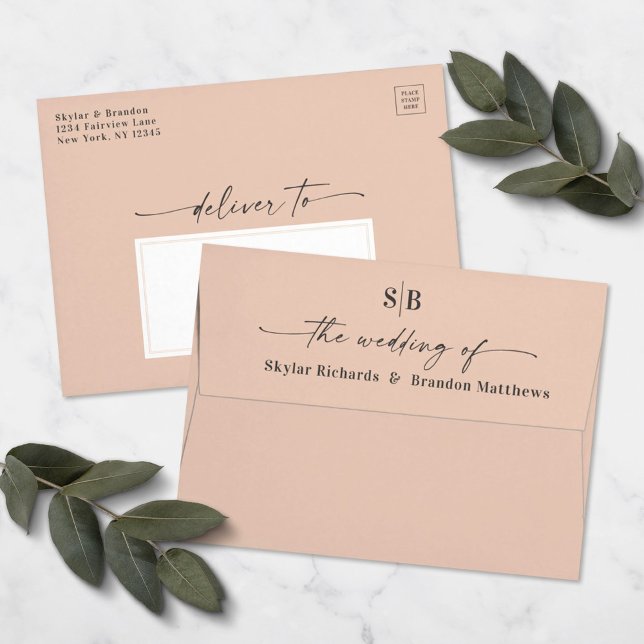 Enveloppe Monogramme Champagne Gold A7 5x7 Faire-part de mar (Créateur téléchargé)