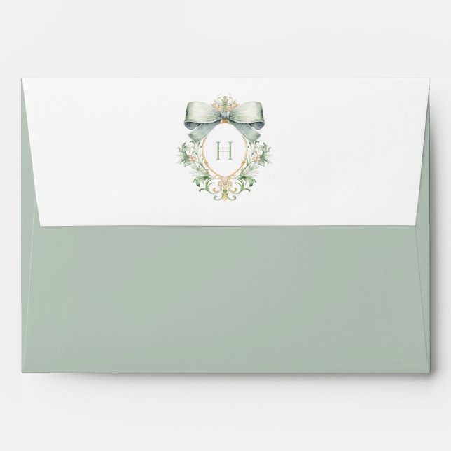 Enveloppe Monogramme Crest avec Mariage de la mâche verte Sa (Dos (Haut rabat))