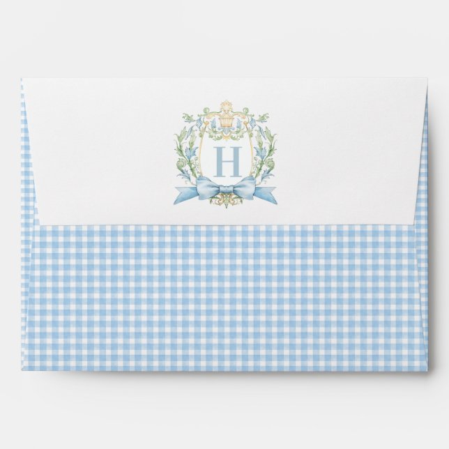 Enveloppe Monogramme Crest En vichy bleu (Dos (Haut rabat))