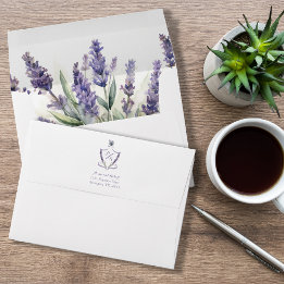 Enveloppe Monogramme Crest Lavender Mariage élégant