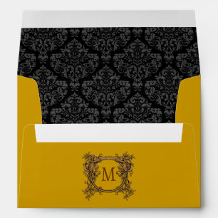 Enveloppe Monogramme de Damas de Cimier noir et or A7