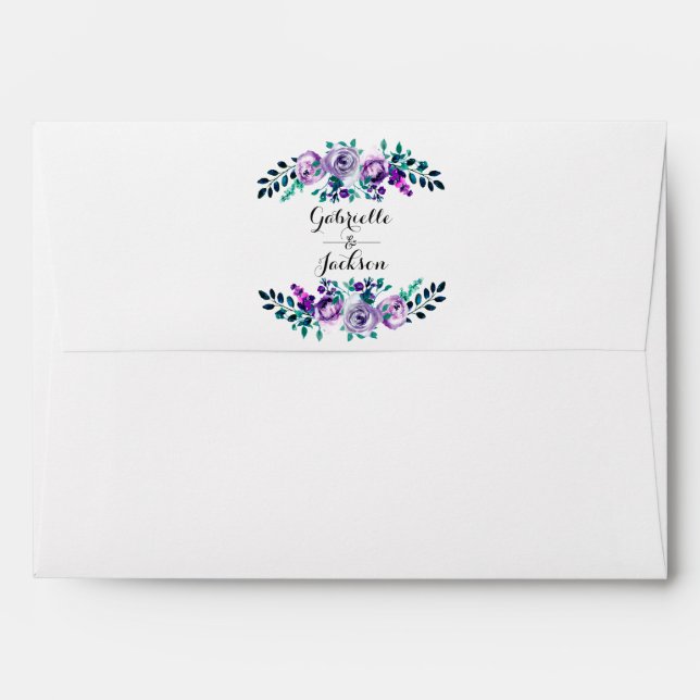 Enveloppe Monogramme de Mariage à la menthe et violet (Dos (Haut rabat))