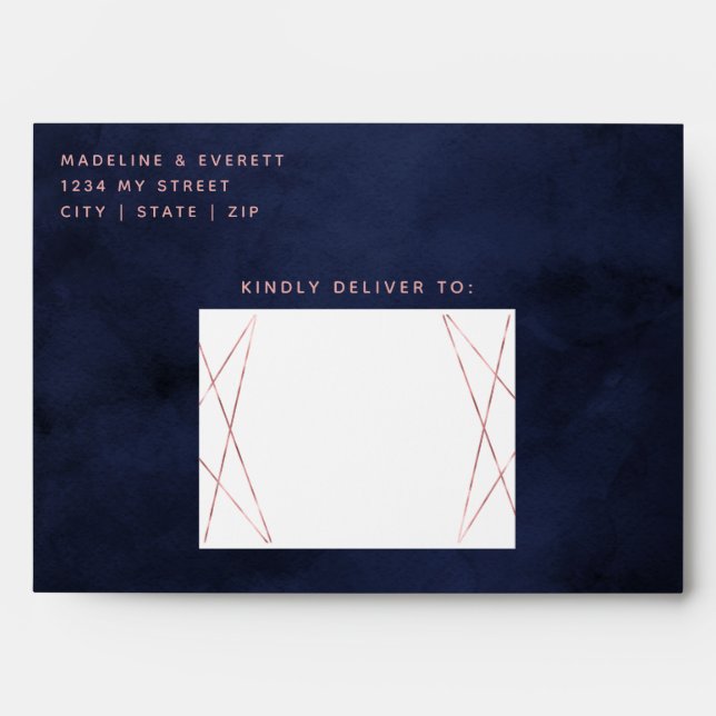 Enveloppe Monogramme de Mariage géométrique bleu et Rose ble (Devant)