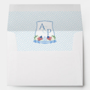 Enveloppe Monogramme de mariage Hydrangea Drapeau USA Intemp