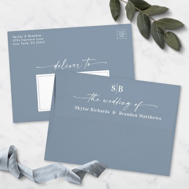 Enveloppe Monogramme Dusty Blue A7 5x7 Faire-part de mariage (Créateur téléchargé)