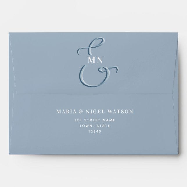 Enveloppe Monogramme Dusty Mariage bleu (Dos (Haut rabat))
