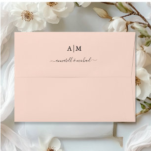 Enveloppe Monogramme, écriture manuscrite, rose saumon éléga