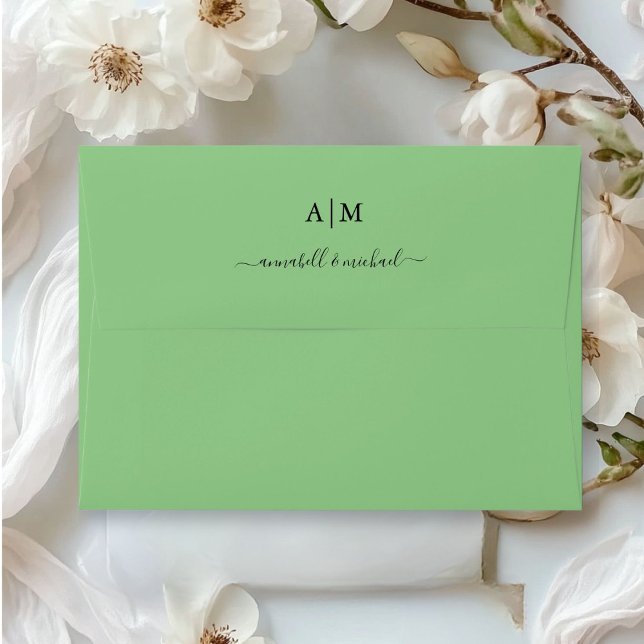 Enveloppe Monogramme, Écriture manuscrite, Vert Élégant (Monogram, Handwriting, Elegant Green Envelope)