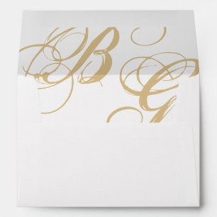 Enveloppe Monogramme Elégant Bleu Or 5x7 Faire-part de maria