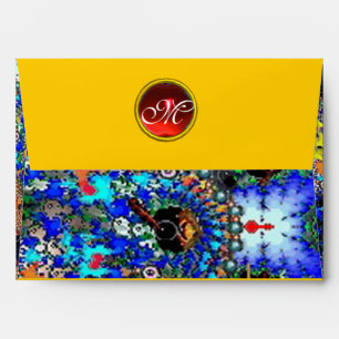 Enveloppe MONOGRAMME ÉPHÉMÉRAL bleu jaune noir rouge rubis