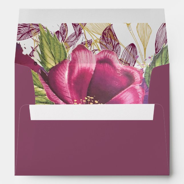 Enveloppe Monogramme Floral Bourgogne Élégant Chic (Dos (Bas))