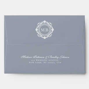 Enveloppe Monogramme floral orné Mariage argent