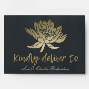 ENVELOPPE MONOGRAMME FLORALE GLAMOREUX PALE OR NOIR LOTUS LO