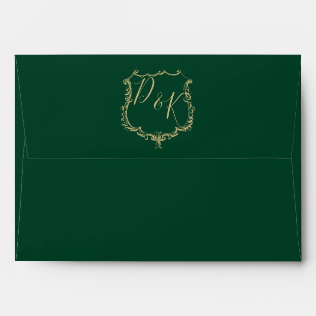 Enveloppe Monogramme Gold Crest et Mariage vert de forêt (Dos (Haut rabat))