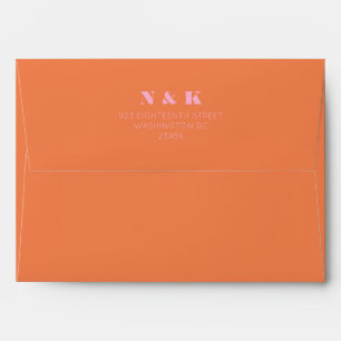 Enveloppe Monogramme Gras Adresse de Retour Rose Orange
