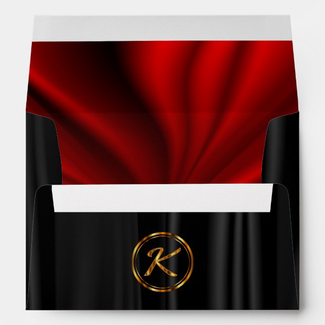 Enveloppe Monogramme K - Doublure Satin Rouge & Satin Noir (Dos (Bas))
